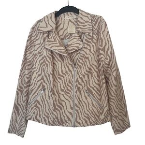 NWT Altar'd State "A Beautiful Soul" Ivory/Taupe Animal Print Full Zip Jacket